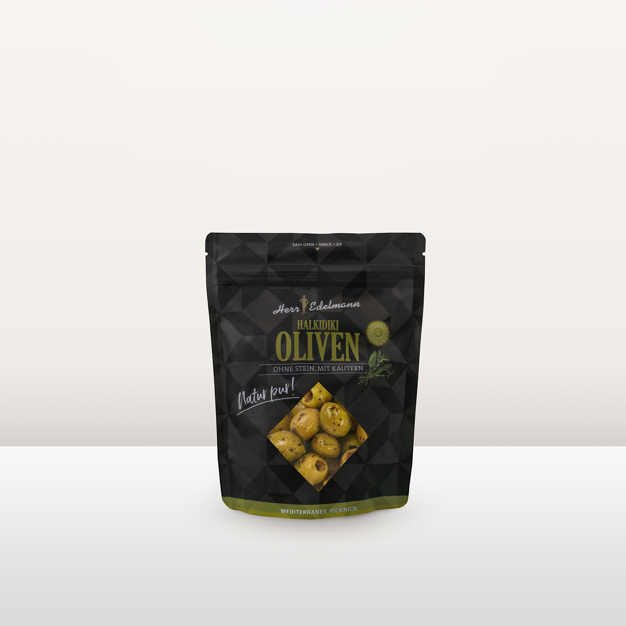 Halkidiki Oliven ohne Stein, mit Kräutern