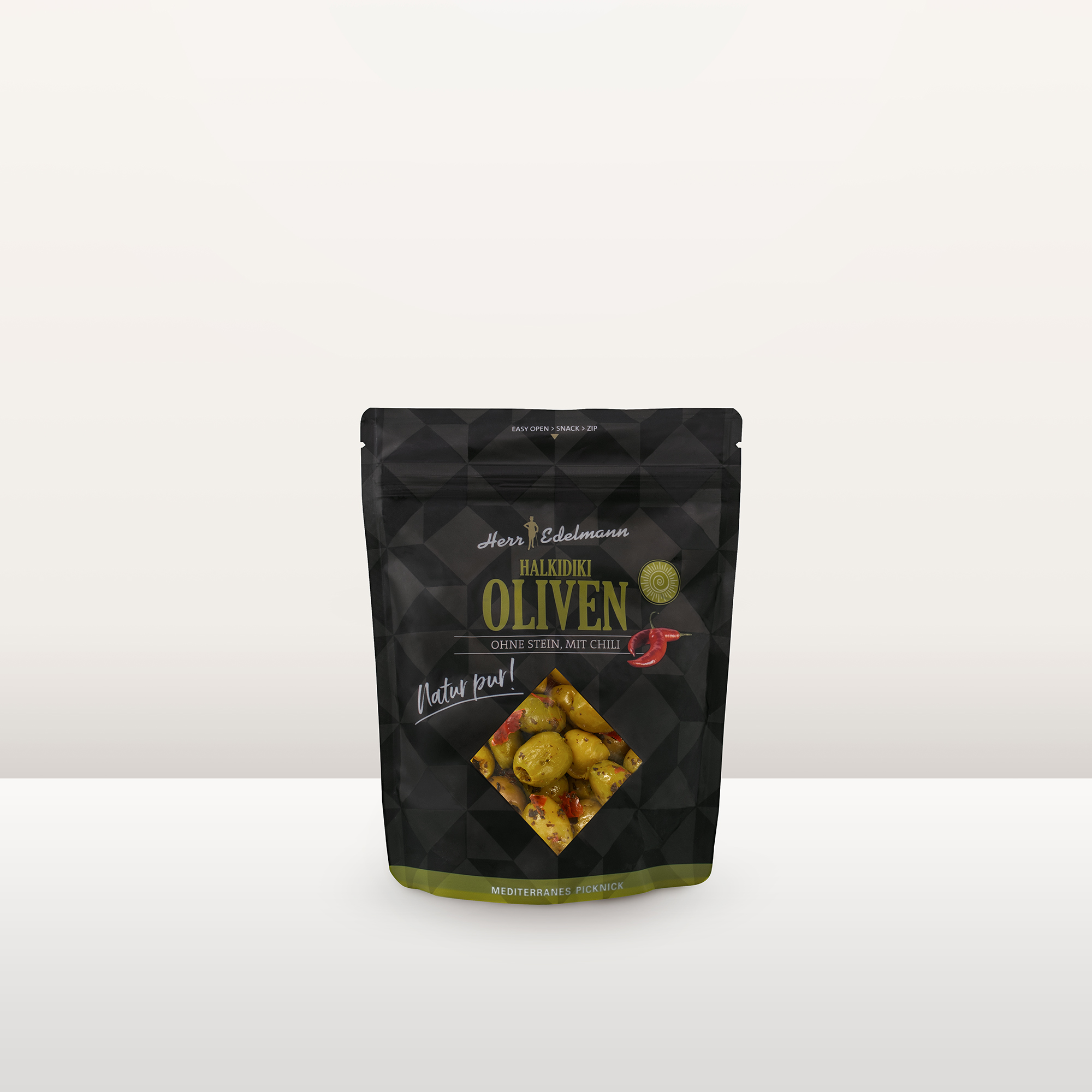 Halkidiki Oliven ohne Stein, mit Chili
